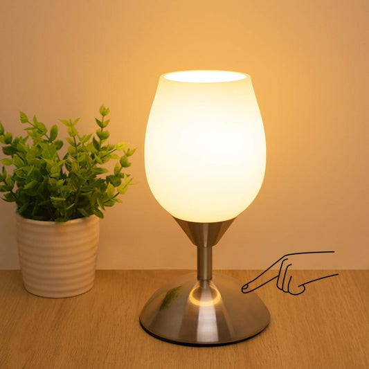 small touch lamp for bedroom Small Touch Lamp for Bedroom Nightstand, 3-Way Dimmable Bedside Lamps Opal Glass Desk Lamp Silver Base, Tiny Table Lamp for Small Spaces Ambient Lighting for Living Room, E12 Bulb Included